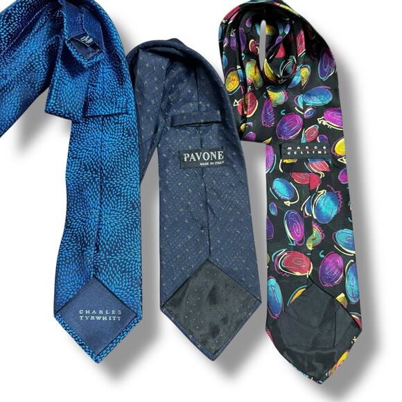 Lot of 3 Silk Ties Charles Tyrwhitt Pavone Marco Cellini Mens Dress Neckties - Picture 2 of 3